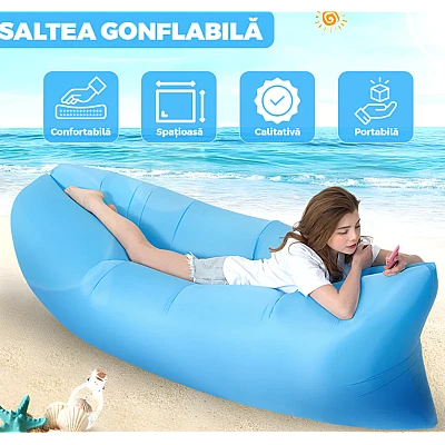 Saltea gonflabila tip sezlong Lazybag material rezistent umflare fara pompa pentru plaja/picnic/camping rucsac de depozitare Saltea gonflabila tip sezlong Lazybag material rezistent umflare fara pompa pentru plaja/picnic/camping rucsac de depozitare
