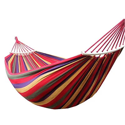 Hamac de gradina pentru 2 persoane multicolor 190x150 cm cu bara lemn 40 cm Hamac de gradina pentru 2 persoane multicolor 190x150 cm cu bara lemn 40 cm