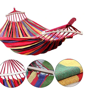 Hamac de gradina pentru o persoana multicolor 190x80 cm cu bara lemn 40 cm Hamac de gradina pentru o persoana multicolor 190x80 cm cu bara lemn 40 cm