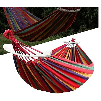 Hamac de gradina pentru o persoana multicolor 190x80 cm cu bara lemn 40 cm Hamac de gradina pentru o persoana multicolor 190x80 cm cu bara lemn 40 cm