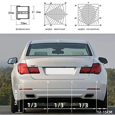 Senzori de parcare universali cu avertizare sonora si pe display negru 22mm Senzori de parcare universali cu avertizare sonora si pe display negru 22mm