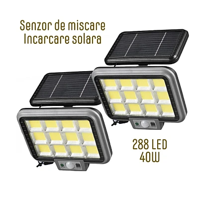 Proiector solar 288LED 50W senzor de miscare HS 8022 telecomanda 3 moduri de iluminare 12 casete Proiector solar 288LED 50W senzor de miscare HS 8022 telecomanda 3 moduri de iluminare 12 casete