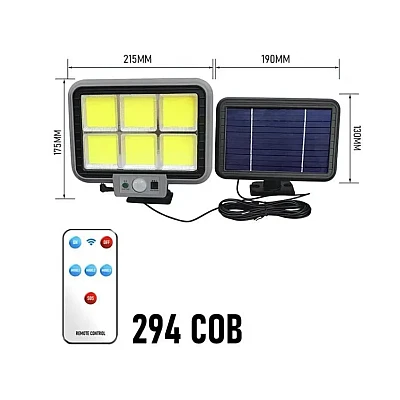 Proiector solar 294LED 50W senzor de miscare HS 8022 telecomanda 3 moduri de iluminare 6 casete Proiector solar 294LED 50W senzor de miscare HS 8022 telecomanda 3 moduri de iluminare 6 casete