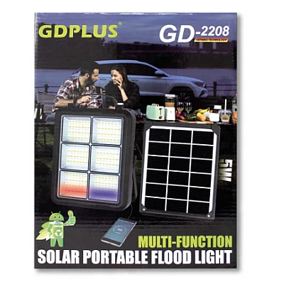 Proiector solar GD PLUS 2208B 4 tipuri de iluminare incarcare telefon putere 300W 200 LED Proiector solar GD PLUS 2208B 4 tipuri de iluminare incarcare telefon putere 300W 200 LED