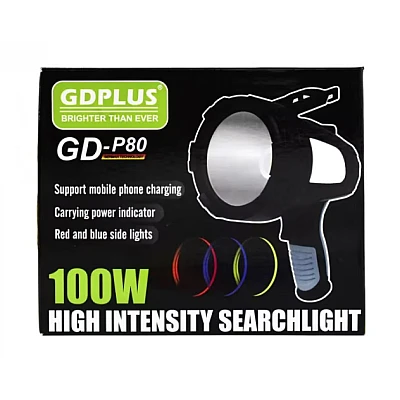 Lanterna reincarcabila 100W pliabila GD P80 cu 3 filtre color culoare negru Lanterna reincarcabila 100W pliabila GD P80 cu 3 filtre color culoare negru