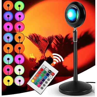 Lampa cu lupa videografie si telecomanda efecte Sunset multicolor cu telecomanda Lampa cu lupa videografie si telecomanda efecte Sunset multicolor cu telecomanda