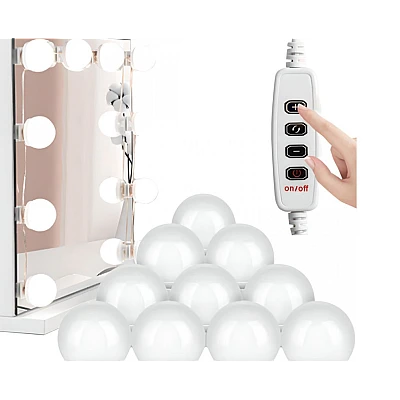 Set 10 Becuri LED pentru Oglinda de Machiaj cu 3 Moduri de Iluminare Set 10 Becuri LED pentru Oglinda de Machiaj cu 3 Moduri de Iluminare