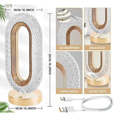 Lampa LED decorativa lumina ambientala 3 culori alb rece/cald/neutru control touch reincarcabila ovala Lampa LED decorativa lumina ambientala 3 culori alb rece/cald/neutru control touch reincarcabila ovala