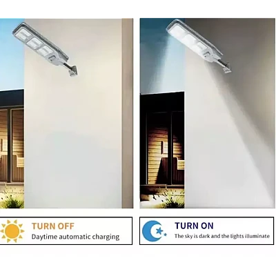 Lampa solara stradala cu senzor de miscare telecomanda 100W cu 3 casete Model JG 803 Lampa solara stradala cu senzor de miscare telecomanda 100W cu 3 casete Model JG 803