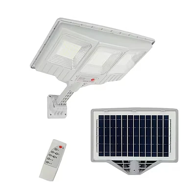 Lampa solara stradala cu telecomanda JG 703 cu 3 casete 108 LED 6000K senzor de miscare 100W Lampa solara stradala cu telecomanda JG 703 cu 3 casete 108 LED 6000K senzor de miscare 100W