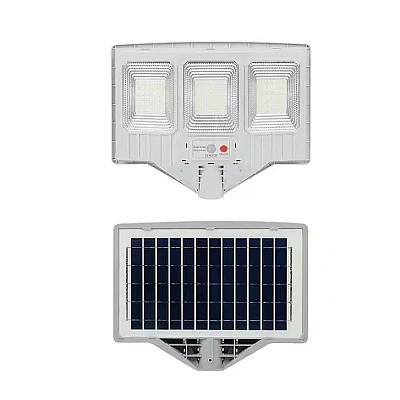 Lampa solara stradala cu telecomanda JG 703 cu 3 casete 108 LED 6000K senzor de miscare 100W Lampa solara stradala cu telecomanda JG 703 cu 3 casete 108 LED 6000K senzor de miscare 100W