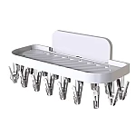 Suport autoadeziv pentru baie cu 17 cleme pliabil 36 x 15 x 14.5 cm alb