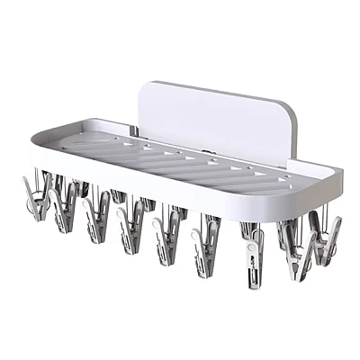 Suport autoadeziv pentru baie cu 17 cleme pliabil 36 x 15 x 14.5 cm alb