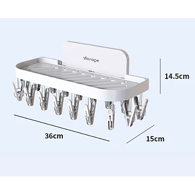 Suport autoadeziv pentru baie cu 17 cleme pliabil 36 x 15 x 14.5 cm alb