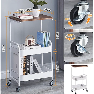 Masuta portabila petru cafea otel carbon 2 polite si cu o masa de lucru NEAGRA
