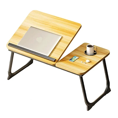 Masa pliabila pentru laptop cu suport pentru pahar reglabila pe inaltime 5 pozitii LEMN NATUR