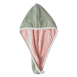 Prosop turban cu nasture pentru uscare par VERDE