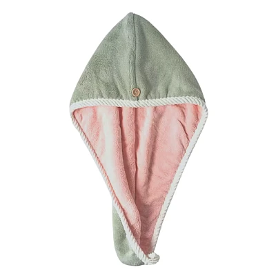 Prosop turban cu nasture pentru uscare par VERDE