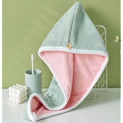 Prosop turban cu nasture pentru uscare par VERDE