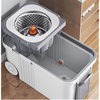 Set mop rotativ 360 grade cu galeata centrifuga din inox galeata portabila sistem evacuare apa Set mop rotativ 360 grade cu galeata centrifuga din inox galeata portabila sistem evacuare apa