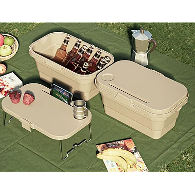 Lighean pliabil 2 in 1 cu masuta picnic 8L BEJ