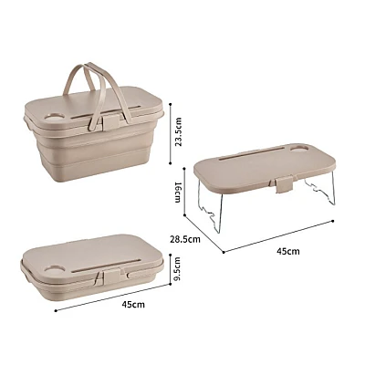 Lighean pliabil 2 in 1 cu masuta picnic 8L BEJ
