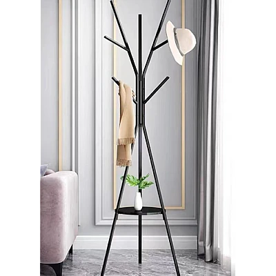 Cuier haine cu suport din lemn pentru accesorii 9 carlige otel carbon 180 x 45 cm Cuier haine cu suport din lemn pentru accesorii 9 carlige otel carbon 180 x 45 cm