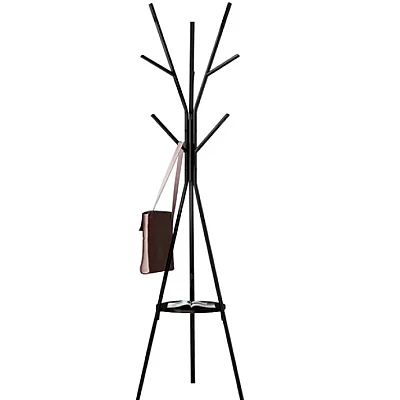 Cuier haine cu suport din lemn pentru accesorii 9 carlige otel carbon 180 x 45 cm Cuier haine cu suport din lemn pentru accesorii 9 carlige otel carbon 180 x 45 cm