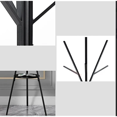 Cuier haine cu suport din lemn pentru accesorii 9 carlige otel carbon 180 x 45 cm Cuier haine cu suport din lemn pentru accesorii 9 carlige otel carbon 180 x 45 cm