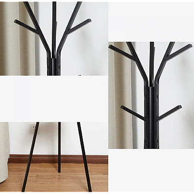 Cuier haine cu suport din lemn pentru accesorii 9 carlige otel carbon 180 x 45 cm Cuier haine cu suport din lemn pentru accesorii 9 carlige otel carbon 180 x 45 cm