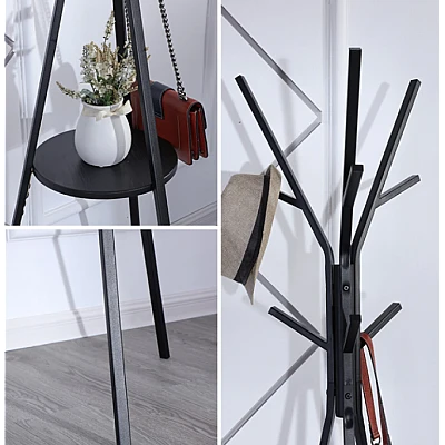 Cuier haine cu suport din lemn pentru accesorii 9 carlige otel carbon 180 x 45 cm Cuier haine cu suport din lemn pentru accesorii 9 carlige otel carbon 180 x 45 cm