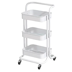 Raft portabil cu 3 nivele de depozitare maner pentru transportare din metal 45x37x82cm ALB