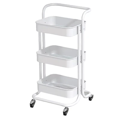Raft portabil cu 3 nivele de depozitare maner pentru transportare din metal 45x37x82cm ALB Raft portabil cu 3 nivele de depozitare maner pentru transportare din metal 45x37x82cm ALB