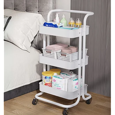 Raft portabil cu 3 nivele de depozitare maner pentru transportare din metal 45x37x82cm ALB Raft portabil cu 3 nivele de depozitare maner pentru transportare din metal 45x37x82cm ALB
