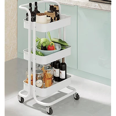 Raft portabil cu 3 nivele de depozitare maner pentru transportare din metal 45x37x82cm ALB Raft portabil cu 3 nivele de depozitare maner pentru transportare din metal 45x37x82cm ALB