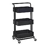 Raft portabil cu 3 nivele de depozitare maner pentru transportare din metal 45x37x82cm NEGRU