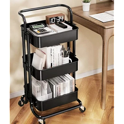 Raft portabil cu 3 nivele de depozitare maner pentru transportare din metal 45x37x82cm NEGRU Raft portabil cu 3 nivele de depozitare maner pentru transportare din metal 45x37x82cm NEGRU