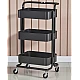 Raft portabil cu 3 nivele de depozitare maner pentru transportare din metal 45x37x82cm NEGRU Raft portabil cu 3 nivele de depozitare maner pentru transportare din metal 45x37x82cm NEGRU