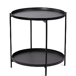 Masuta rotunda pentru cafea din metal 2 nivele 42 x 52 cm NEAGRA