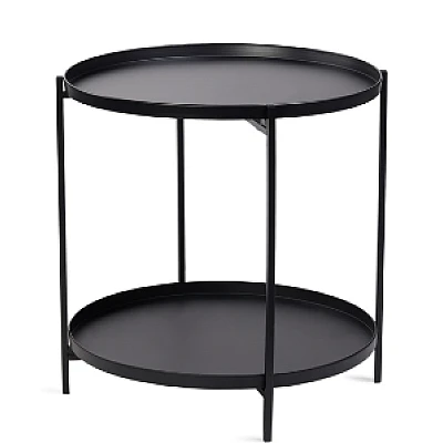 Masuta rotunda pentru cafea din metal 2 nivele 42 x 52 cm NEAGRA