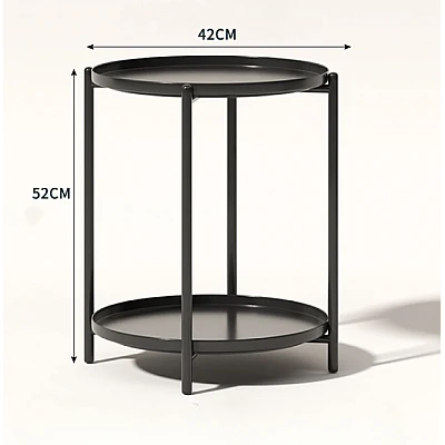Masuta rotunda pentru cafea din metal 2 nivele 42 x 52 cm NEAGRA