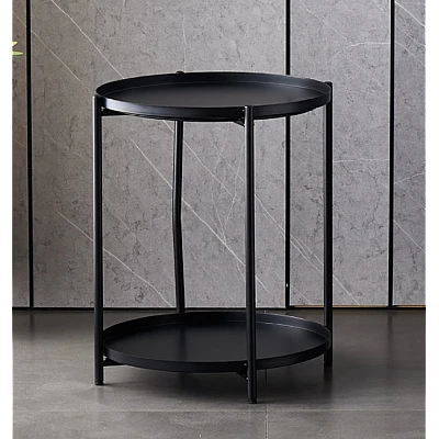 Masuta rotunda pentru cafea din metal 2 nivele 42 x 52 cm NEAGRA