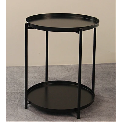 Masuta rotunda pentru cafea din metal 2 nivele 42 x 52 cm NEAGRA