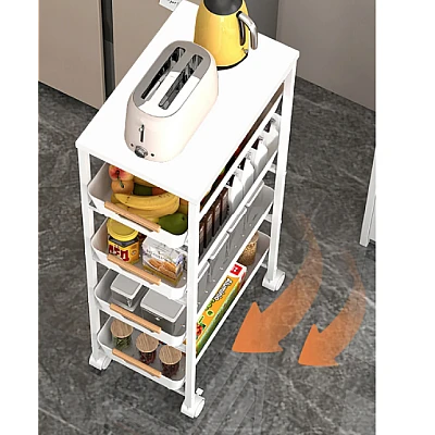 Organizator slim portabil cu 5 nivele 4 rafturi retractabile rotativ 360 1 polita din MDF ALB Organizator slim portabil cu 5 nivele 4 rafturi retractabile rotativ 360 1 polita din MDF ALB