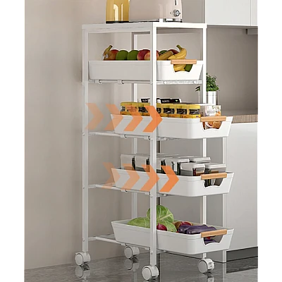 Organizator slim portabil cu 5 nivele 4 rafturi retractabile rotativ 360 1 polita din MDF ALB Organizator slim portabil cu 5 nivele 4 rafturi retractabile rotativ 360 1 polita din MDF ALB
