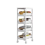 Organizator slim portabil cu 5 nivele 4 rafturi retractabile rotativ 360 1 polita din MDF ALB