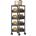 Organizator slim portabil cu 5 nivele 4 rafturi retractabile rotativ 360 1 polita din MDF NEGRU