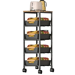 Organizator slim portabil cu 5 nivele 4 rafturi retractabile rotativ 360 1 polita din MDF NEGRU