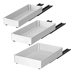 Set 3 sertare cu glisiere autoadezive soft close extragere totala sina cu extensie 3 dimensiuni alb