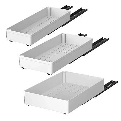 Set 3 sertare cu glisiere autoadezive soft close extragere totala sina cu extensie 3 dimensiuni alb Set 3 sertare cu glisiere autoadezive soft close extragere totala sina cu extensie 3 dimensiuni alb